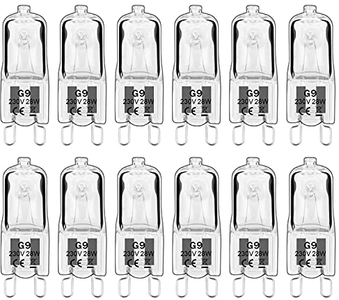 Haraqi 12 Pack G9 Halogen Bulbs 28W 230V 2800K Warm White 310Lm,Clear Capsule Halogen Lamps Dimmable, No Strobe, No Flicker