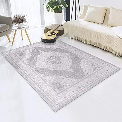 Impression Teppich Wohnzimmer Deko - Kurzflor Teppich im Vintagelook Öko-Tex zertifizierter - Hellgrau - Größe 200x280