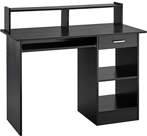 Yaheetech Schreibtisch mit Schubladen, Computertisch Schwarz Bürotisch fürs Homeoffice mit Ablagefächern - 106 x 94 x 50 cm