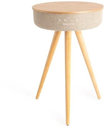 CREATE / Speaker Table/Tischlautsprecher mit kabelloser Ladefunktion aus Naturholz/Bluetooth, 7 Stunden Laufzeit, Sound Experience, Elegantes Design
