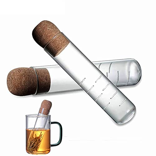 FXNFXLA Tee-Ei aus Glas, mit Korkdeckel, aus Eichenholz, wiederverwendbar, modernes Teesieb für losen Tee oder Obst, 2 Stück