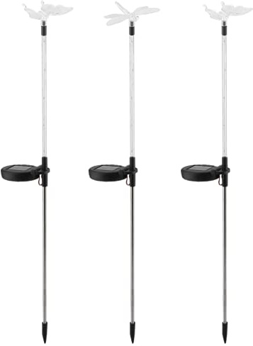 3 Pack Solar Garden Stake Lights Outdoor, Solar Butterfly Bird Dragonfly Figurine Lights, Colorful LED Landscape Lighting for Garden Patio Yard Pathway Decoration