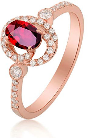 Gualiy Ring Rotgold 18 Karat, Damenring 750 Rotgold mit Rubin Halo Ring mit Rubin und Diamant 1 Carat Hochzeit Ringe Echtgold Größe 62 (19.7)
