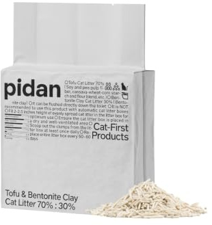 pidan Tofu Katzenstreu mit Bentonit 9,6 kg (4 Beutel) | Klumpstreu mit 70 % pflanzlichen Rohstoffen, staubarm, starke Geruchsbindung, geringe Streuverschleppung