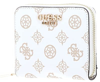 GUESS Women Laurel SLG SMALL Zip Around Bag, Weißes Logo