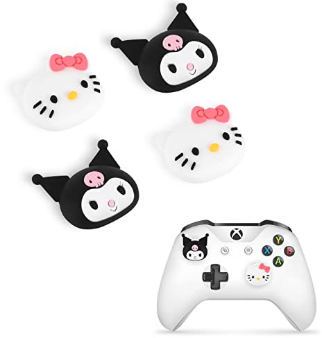 DLseego Cat & Evil Rabbit 4PCS Thumb Grips Caps for Xbox One PS5 PlayStation4 DualSense Switch Pro Wireless Controller Steam Deck, Soft Silicone Anti-Slip Button Cap Japanese Cartoon 3D Joystick Cover