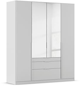 Rauch Möbel Alabama, Kleiderschrank, Farbe Seidengrau, Breite 181 cm | Schrank, 4-türig, Spiegel, 3 Schubladen, Zubehör Basic, für Schlafzimmer, Kinderzimmer, Homeoffice, Garderobe, Flur