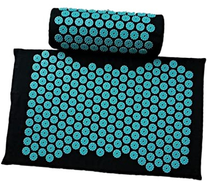 pistro Yoga Akupressurmatte und Kissen Set - Extra lange Massage Akupunkturmatte - Natürlich Rücken-, Nacken- und Fußmuskulatur - Stress und - Schwarz