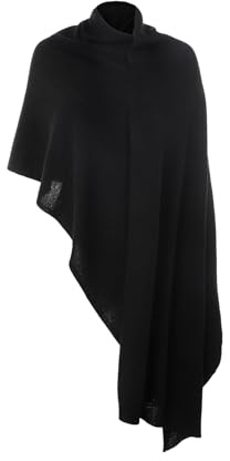 Villand dam 100 % ren kashmir stickad halsduk – extra stor lätt pashmina stola med presentförpackning, svart, one size