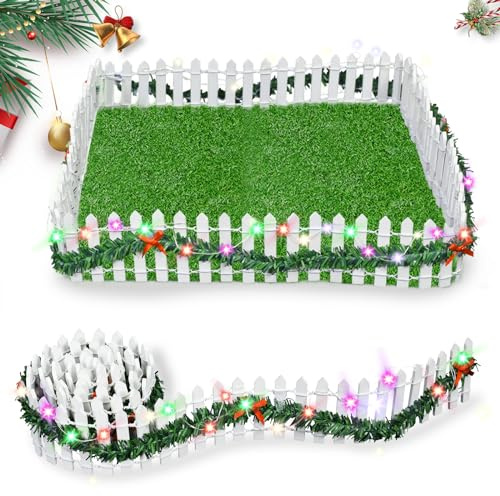 Johiux 2 Stück Wichtel Zubehör Weihnachten Miniatur Zaun Holzzaun,Wichtelhaus Miniatur Weihnachtsdeko Puppenhaus Beleuchtung Mini Gartenzaun,Miniatur Puppenhaus Mini Weihnachtszaun Mit Lichtern
