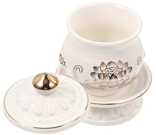 STOBOK Coppa Per Offerte Sacre in Ceramica Fiore Di Loto, Tazza D'acqua Per Offerte Di Buddha, Decorazione Per Tempio e Spazi Meditativi, Bianca, Dettagli Intagliati, Fondo Spesso