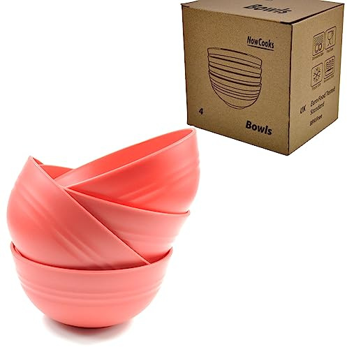 NowCooks Unbreakable Cereal Bowls, Large Plastic Bowls Set of 4, EU Tested. Lightweight, Dishwasher and Microwave Safe, Ideal for Cereal, Salad, Noddle and Parties (Red, Single)
