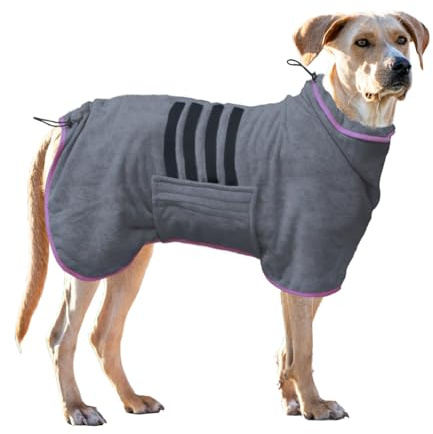 Hundemantel, Handtuch, Mikrofaser-Material, schnell trocknend, super saugfähig, schnell trocknend, feuchtigkeitsabsorbierend, Hunde-Bademantel mit verstellbarem Kragen, Bauchgurt