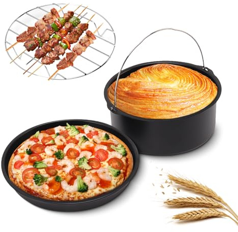 Tissting 3 Pz Accessori Friggitrice ad Aria, 18cm Strumenti da per Cucina | Antiaderente Barile per Torta Friggitrice ad Aria Teglia per Pizza Acciaio Inossidabile Griglia per Friggitrice ad Aria
