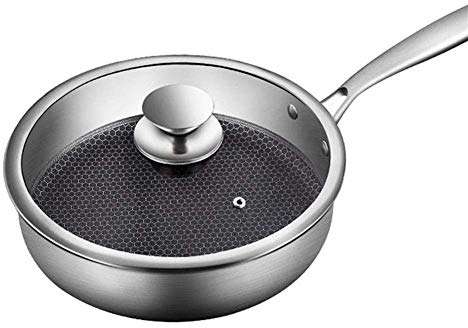OQHAIR Woks Sartén de Acero Inoxidable 304, sartén Antiadherente, Wok espesante, Olla para Tortitas casera, Cocina de inducción, Estufa de Gas Universal.