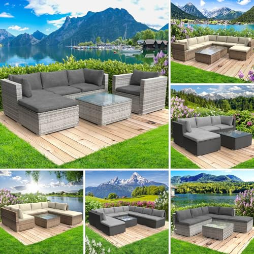 BRAST Gartenmöbel Lounge Set | 4-5 Personen viele Modelle & Farben | inkl. extra Dicke Kissen | Outdoor Loungemöbel Sitzgruppe Essgruppe Garnitur | Joy Grau