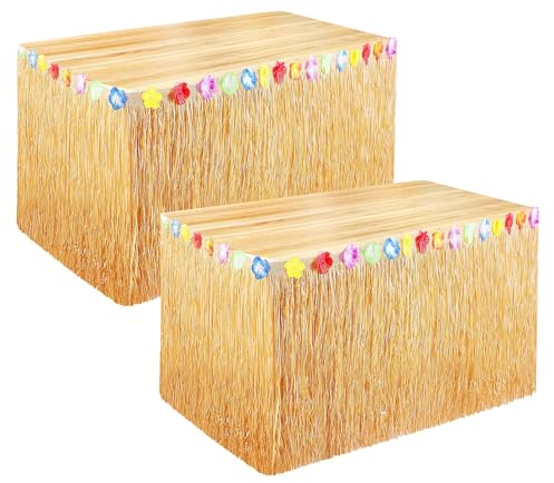 2 Faldas de Mesa Hawaiana, Decoraciones de Fiesta Falda de Mesa, con Flores Multicolores, para Fiesta Tropical en Playa, Fiesta de Beach en Jardín de Verano, Barbacoa