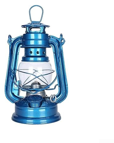 Lanterne tempête vintage lampe à huile lampe à huile rétro lampes à kérosène lampe à huile lampe de table, lanternes de table, pour la maison, le jardin, le camping (bleu clair - 19 cm)