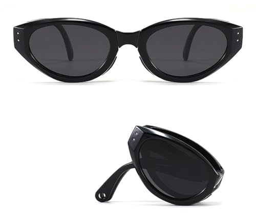 HJSTES Kids Cat Eye Sunglasses for Girls Boys Children Polarized Folding Sunglasses Foldable TR90 Frame (Black)
