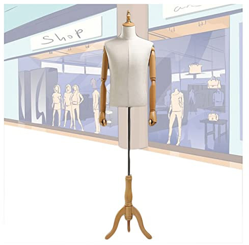 CRBUDY Schaufensterpuppenkörper, männlich, für den Einzelhandel, Kleidungsdisplay, Schneiderpuppe, Modell mit abnehmbarem Holzarm zum Nähen, Schneiderinnen, Kleiderschmuckdisplay, Stativf