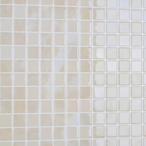 CRE8TIVE 16 Piezas Azulejos Adhesivos Cocina Mosaico Beige Baldosas Adhesivas Pared Autoadhesivo Cuadrado Marmol Azulejos Adhesivos Baño Impermeable Cenefa Cocina Escaleras Lavadero 30.5cm x 30.5cm