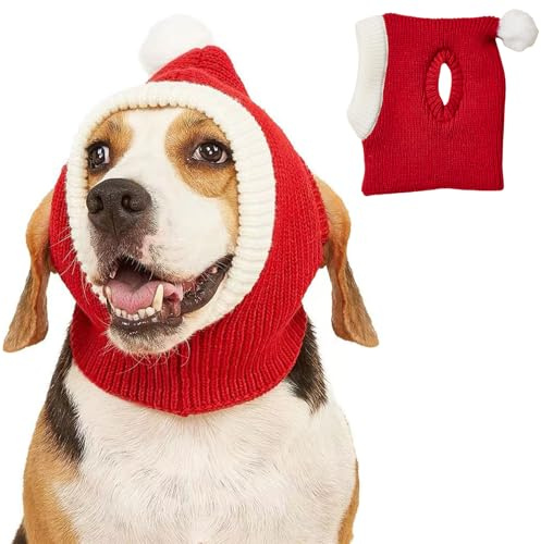 Winmany Bonnet de Noël avec trous d'oreille pour chien et chat de petite, moyenne et grande taille, chapeau d'hiver tricoté à pompon pour animal domestique (taille S)