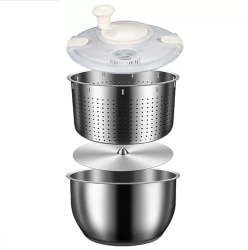 Grande centrifuga per insalata con rondella per verdure, 6 l, in acciaio inox, per una facile pulizia e asciugatura delle insalate, ideale per frutta, pasta, patatine fritte