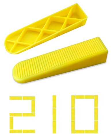 Tile Leveling System Wedges 210 pcs Reusable Tile Leveler Wedges for 1/8 1/16 1/32 Spacers and Tile Leveling Clips Tile Leveler Tools for Wall Floor Tile Stone Installation Yellow