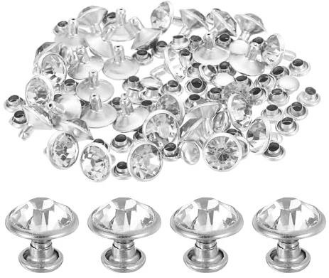 sourcing map 60 juegos de remaches de diamantes de imitación, remaches de cuero de 10 mm, remaches de cristal, remaches rápidos de doble tapa para bricolaje, cuero, manualidades, tela, ropa, bolsas de