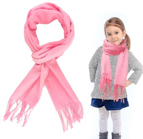 SwirlColor Girls Scarf, Soft Faux Cashmere Scarves Wraps Shawl Winter Long Scarf for Girls Kids Neck Warmer - Pink