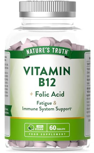 Vitamin B12 Tablets High Strength | 2000mcg | with Folic Acid | 60 Vegan Tablets | Cyanocobalamin | Nature's Truth