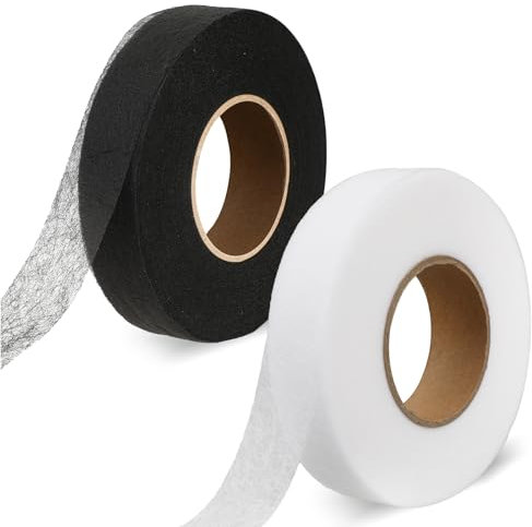 Vin Beauty 2 Pack Saumband zum Aufbügeln Bügelband für Vorhänge 25mm Breite Saumband 128m Klebeband zum Aufbügeln Nahtband zum Spleißen von Stoffen Hosen Vorhänge Kleidung (Schwarz, Weiß)