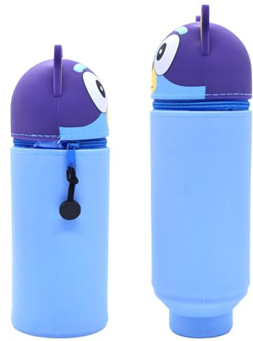 ADYEKSD Kawaii Federmäppchen, 2 in 1 aus welchem Silicon, Tischstifthalter, Reißverschluss, Stiftetasche Buntstifte Marker, Büro, Uni, niedlicher Schulbedarf, Cartoon Mädchen Jungen (Blauer Hund)