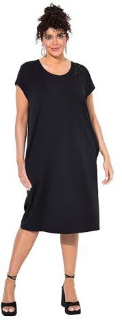 Ulla Popken Abito in Jersey da Donna, Taglie Forti, Taglie Forti, Dettagli Hotfix sulla Scollatura, Nero, 52-54