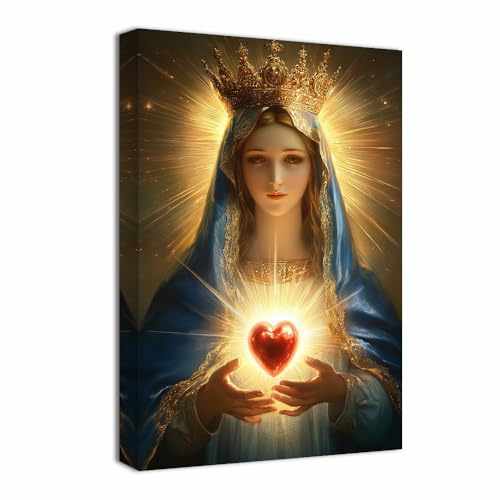 ZQQART Toile murale de la Vierge Marie pour église, image religieuse catholique, affiche chrétienne - Peintures de mère Marie - Décoration encadrée et prête à être accrochée (bleu, 40,6 x 61 cm)