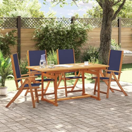 WKIEQACO Gartenmöbel-Set, 5-teilig, Massivholz, Akazie und Textilene