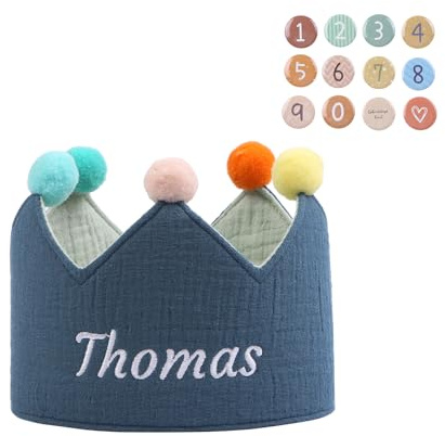 LoLaTide Corona de Cumpleaños Personalizada con Nombre, Coronas de Cumpleaños para Niños Niñas con Botones Numéricos del 0 al 9, Decoraciones de Fiesta Reutilizables