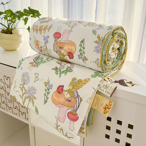 DOTBUY-SHOP Quilted Bedspreads, Cute Animals Quilt Bed Throws Cotton Filling Duvet Super King Single Double Size Children's Bed Quilted Throw for All Season (Bird,150x200cm)