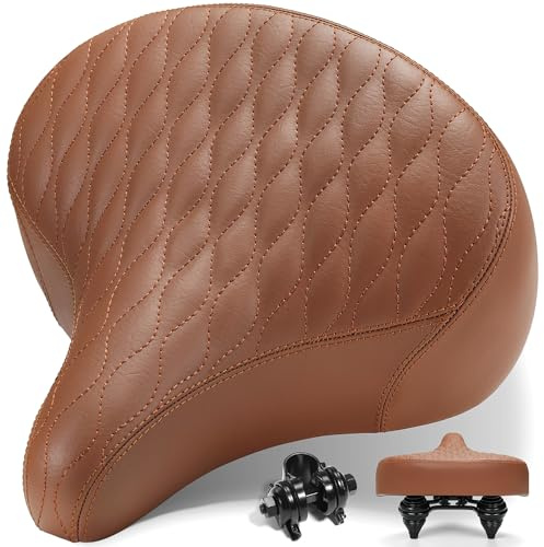 CDYWD Selle de Velo Ultra Confortable Homme et Femme, Large, avec Suspension, Rembourrage Épais et Doux, Ergonomique, Rétro Selle Confort Velo pour VTT, Vélo de Ville, Ebike, Vélo Stationnaire