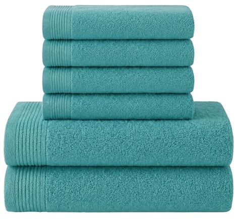 NOVOTEXTIL Juego Toallas Ducha 6 Piezas – 2 Ducha 70x140 + 4 Cara 30x50 – 100% Algodón 500 g/m² – Suaves y Alta Absorción (Aguamar)