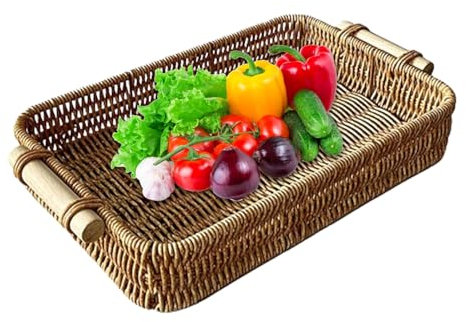 Jlobnyiun Rectangle du plateau de service en rotin, plateau de rotin