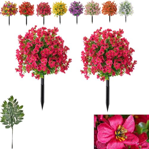 Artificial Flower with Ground Spikes, Fade Resistant Faux Violet Ball, Fake Begonia Bushes Plants, Artificial Topiary Flowers for Indoor Outdoor Front Porch Garden Backyard Decor(C,2Pc)