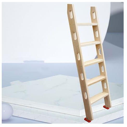 QHLTY Wandmontierte Leiter für Startseite Dachgeschoss, Abgewinkelte Holzleite für Hochbetten Schlafsäle Kabinenbetten Flexible und verstellbare Haken(1.25m)