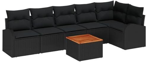 vidaXL Trädgårdsoffset 7 pcs Svart, Modern trädgårdsoffa och terassmöbler, utomhusmodulär loungegrupp, hållbara och UV-beständiga för avkoppling