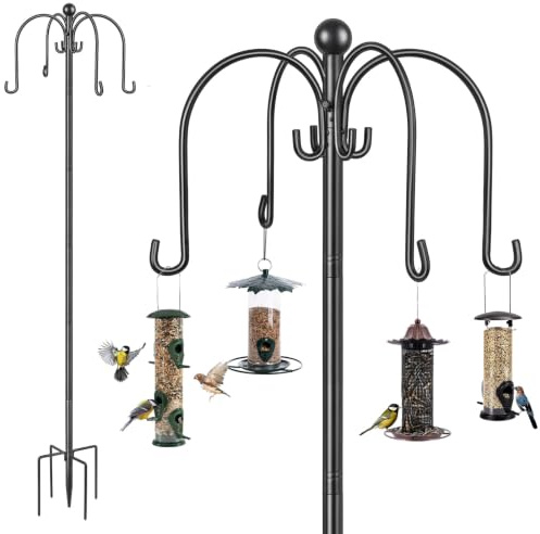 Bird Feeder Pole, 223cm Extra Tall Bird Feeders Hanging Station 19mm Pole Feeding Stand Hanger Free Standing Double Shepherds Hooks Crook, 1 Pack