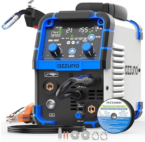 AZZUNO MIG Welder Machine 110V/220V, 155Amp 5-in-1 Gas MIG/Aluminum MIG/Gasless Flux MIG/Lift TIG/Stick Welding Machine, Upgraded Wire Feed Welder