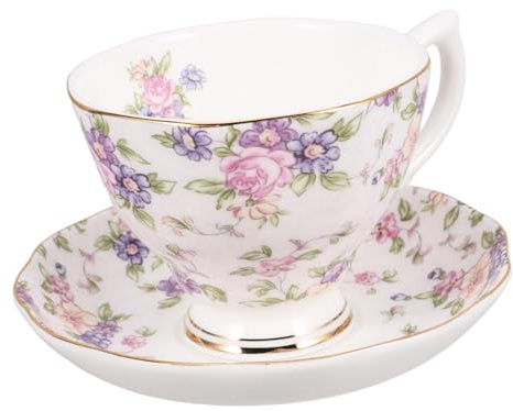 UTHCLO Tazza e Piattino in Porcellana Bianca Di Stile Europeo Con Decorazione Floreale Tazza Da Caffè e Cappuccino Dal Design Unico e Facile Da Pulire Per Uso Quotidiano e Decorazione Tav