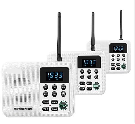 Citofono senza Fili, di interfono wireless a lungo raggio da 1 miglio for la comunicazione tra uffici domestici e aziendali da una stanza all'altra(3 Unit White)