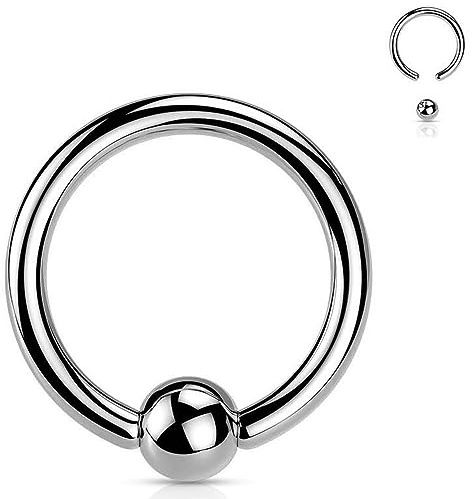 Jewel Barrel Anneau de piercing avec perle captive BCR en acier chirurgical 16 G (1,2 mm) pour nez, septum, cartilage, tragus, sourcils et lèvres – Tailles 6/8/10/12 mm avec boule, 6 mm, Acier