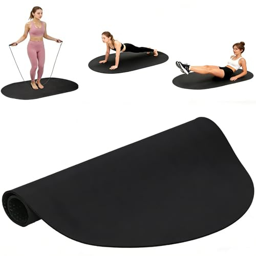 bimiti Springseilmatte Outdoor, 140x90cm Jump Rope Mat Rutschfest Dicke 7mm | Stoßdämpfende Sportmatte Fitnessmatte, Ovale Gymnastikmatte für Seilspringen, Yoga, Workout（Schwarz）